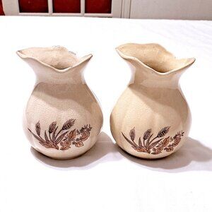 Interpur Glazed Fluted Rim Vase Pottery-Taiwan-Wheat Design-Vtg